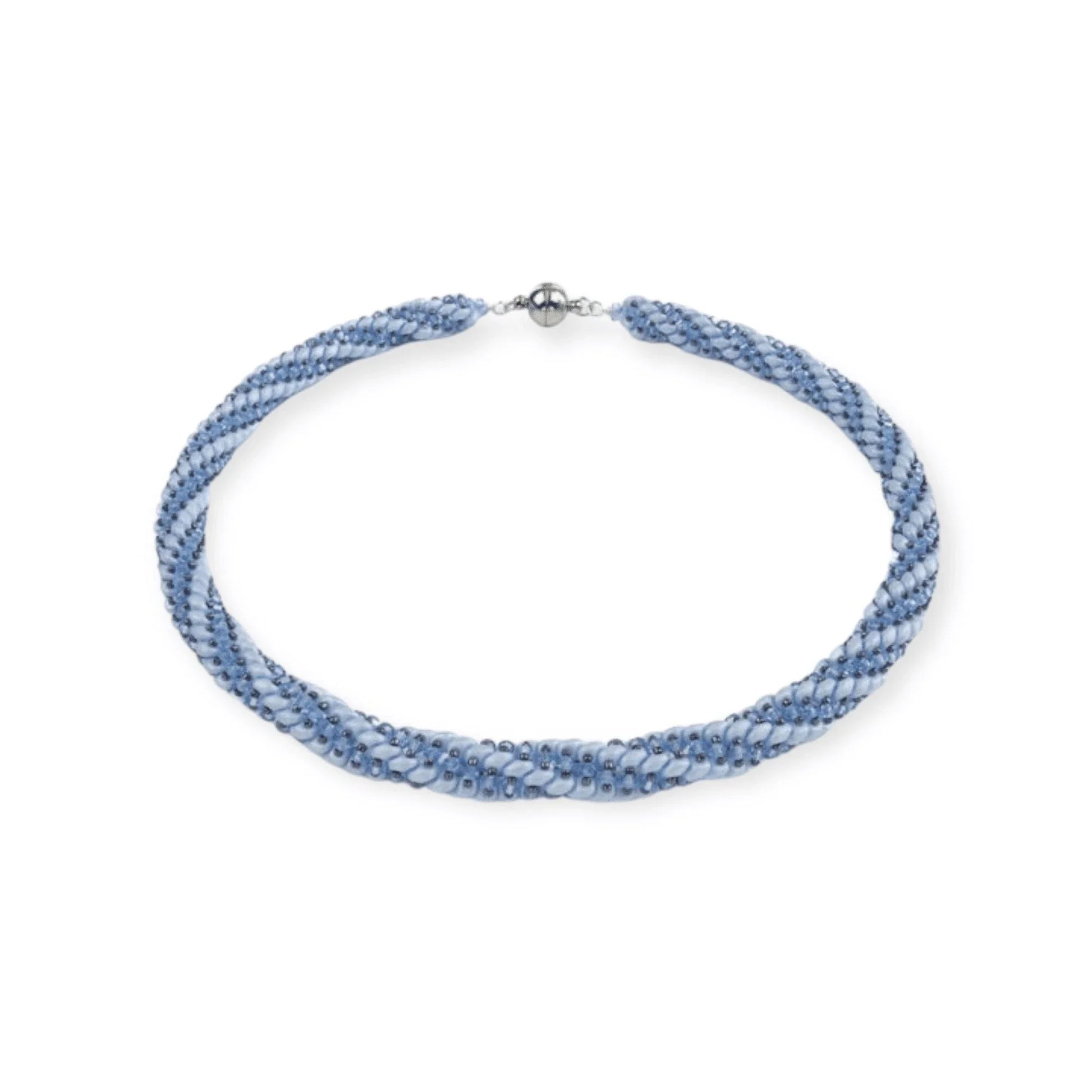 Hellblaue Kette Spirale mit Kristallen Halskette Perlenmieze