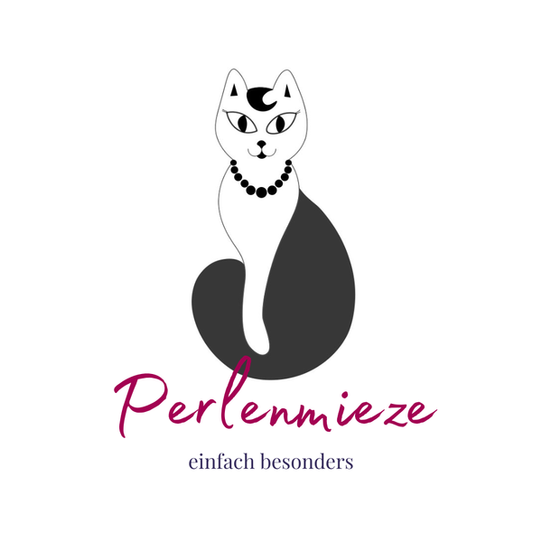 Logo der Schmuckmarke Perlenmieze zeigt elegante Katze mit Perlenkette