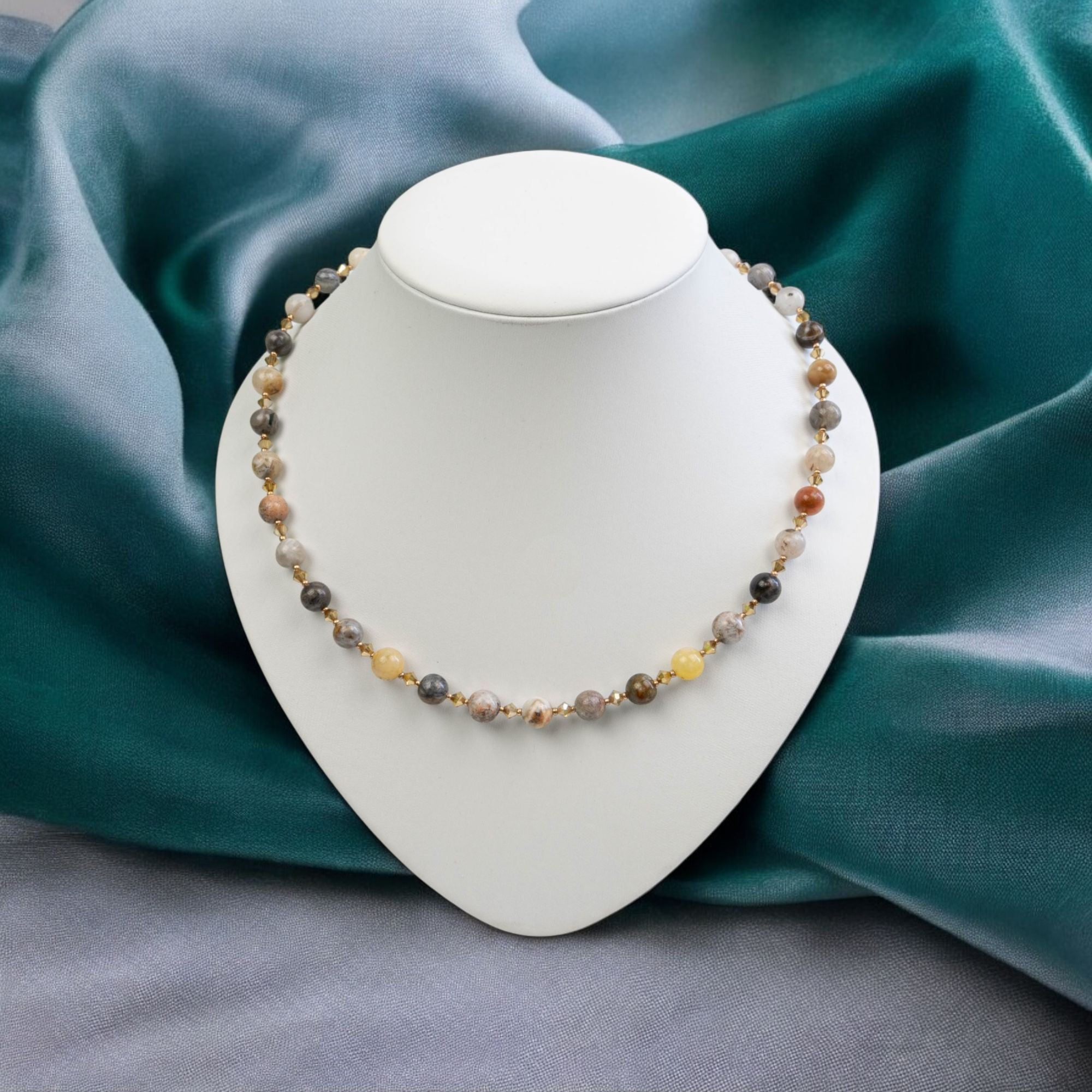 Achat Kette mit Kristallen Halskette Perlenmieze