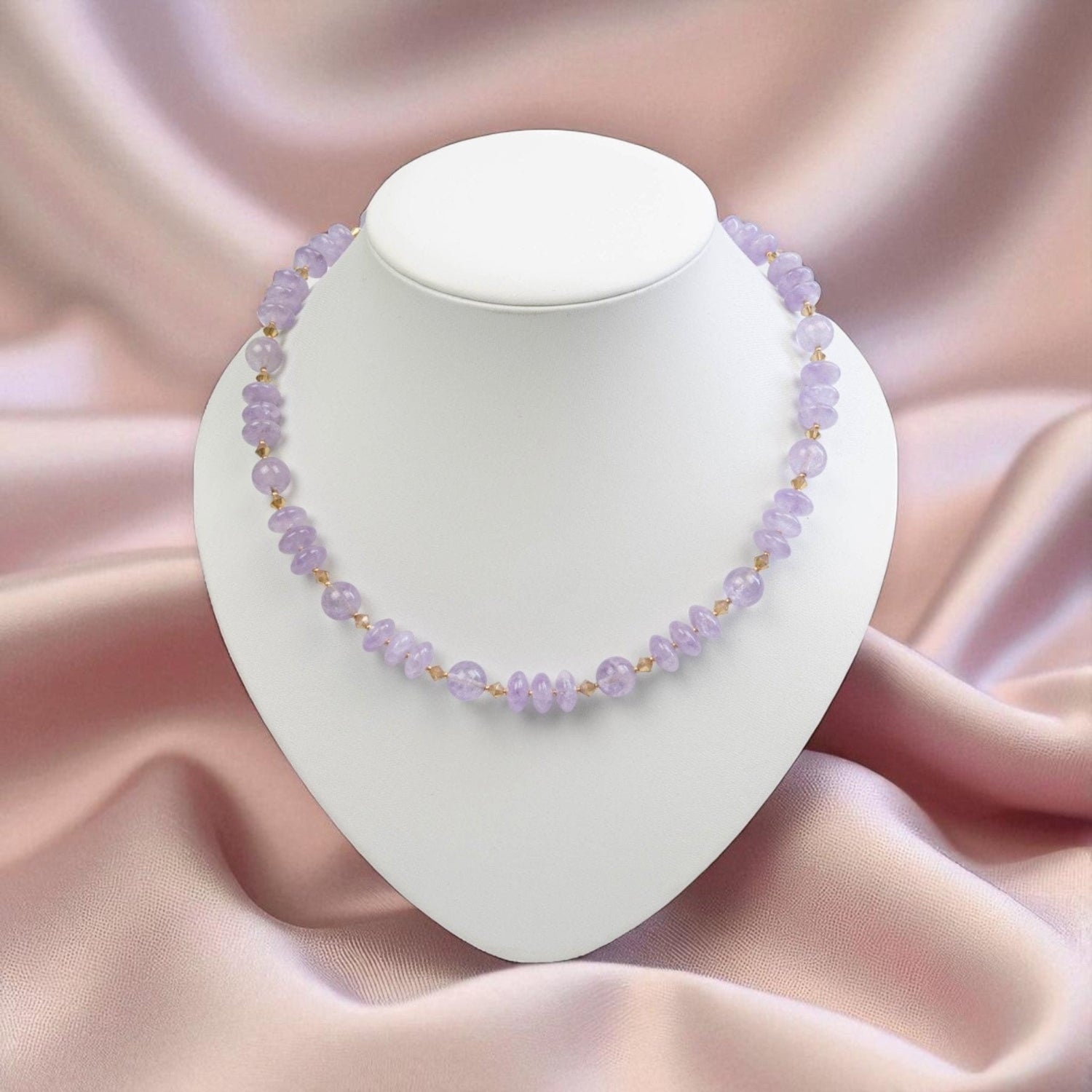 Amethyst Kette mit Kristallen Halskette Perlenmieze 