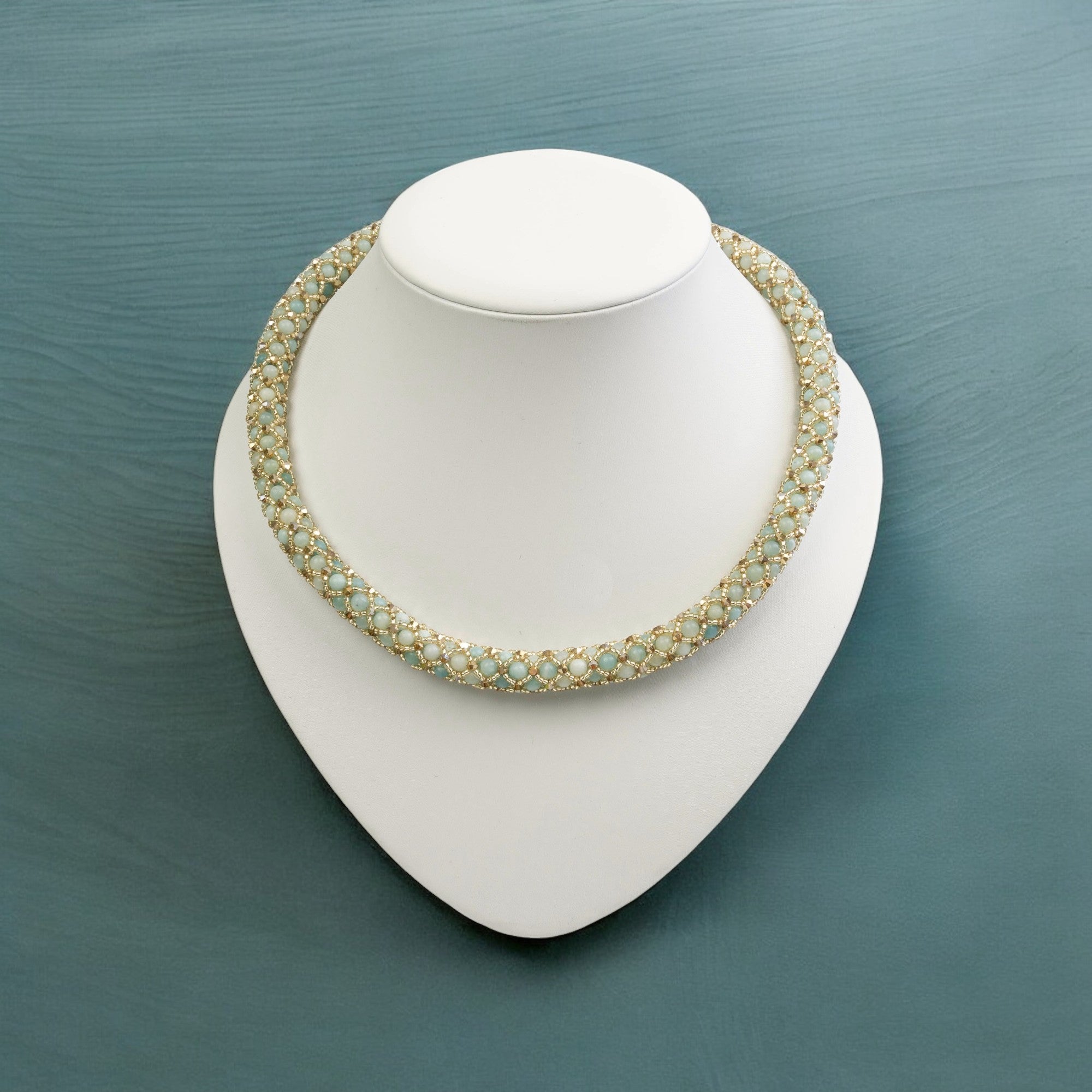 Aquamarin Kette in Netzoptik Halskette Perlenmieze