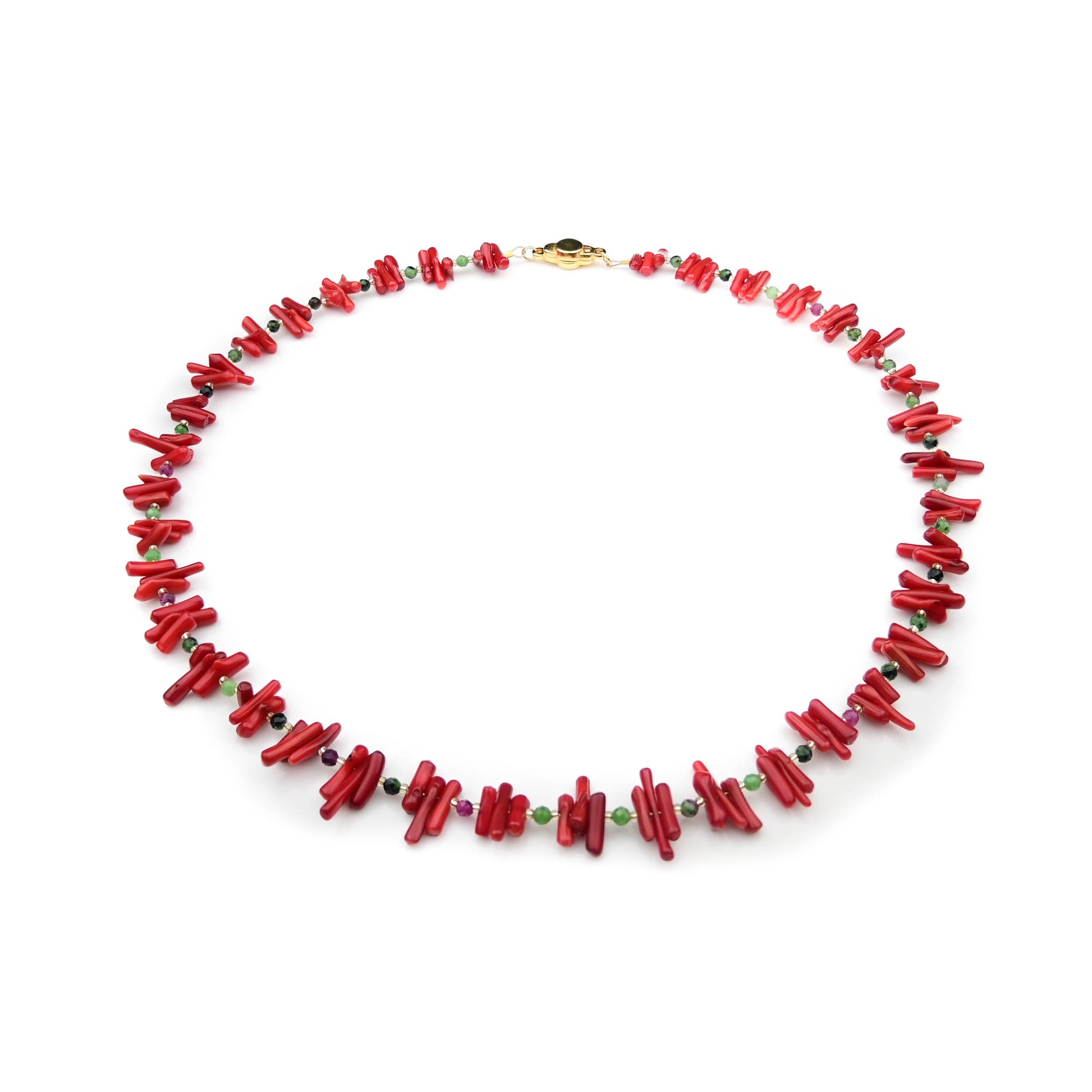 Astkorallenkette Rot mit Rubin-Zoisit Perlenmieze