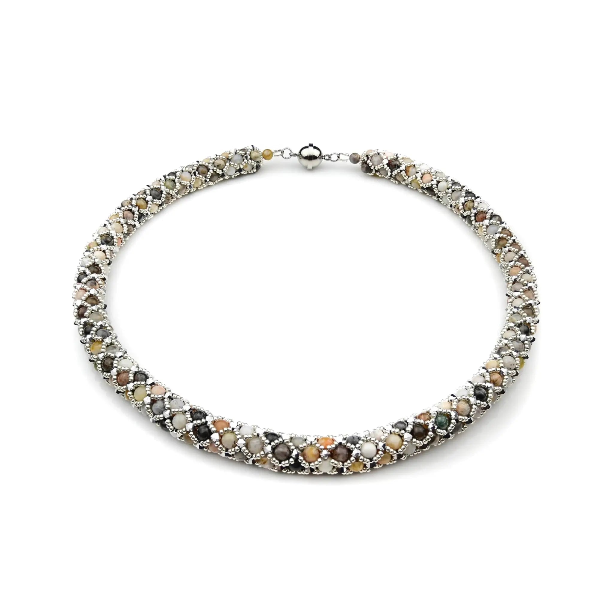 Bambusblatt Achat Kette mit Kristallen - Perlenmieze