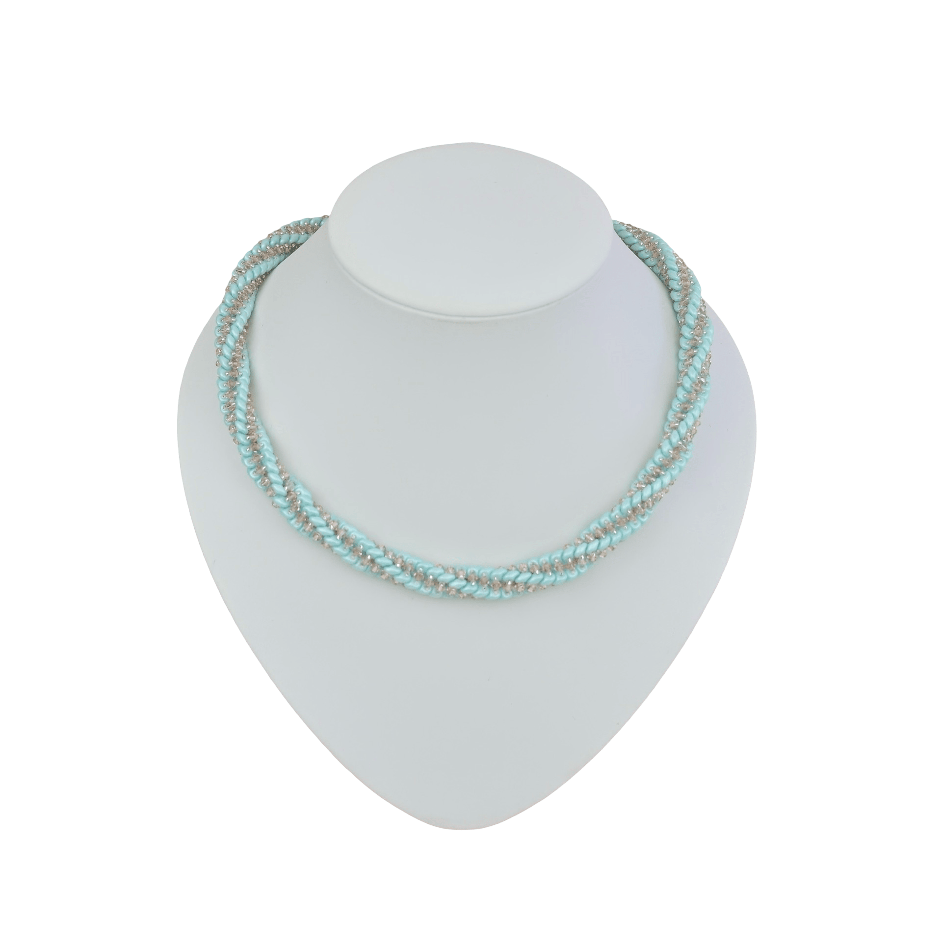 Blaue Halskette Spirale mit Twin Beads - Perlenmieze