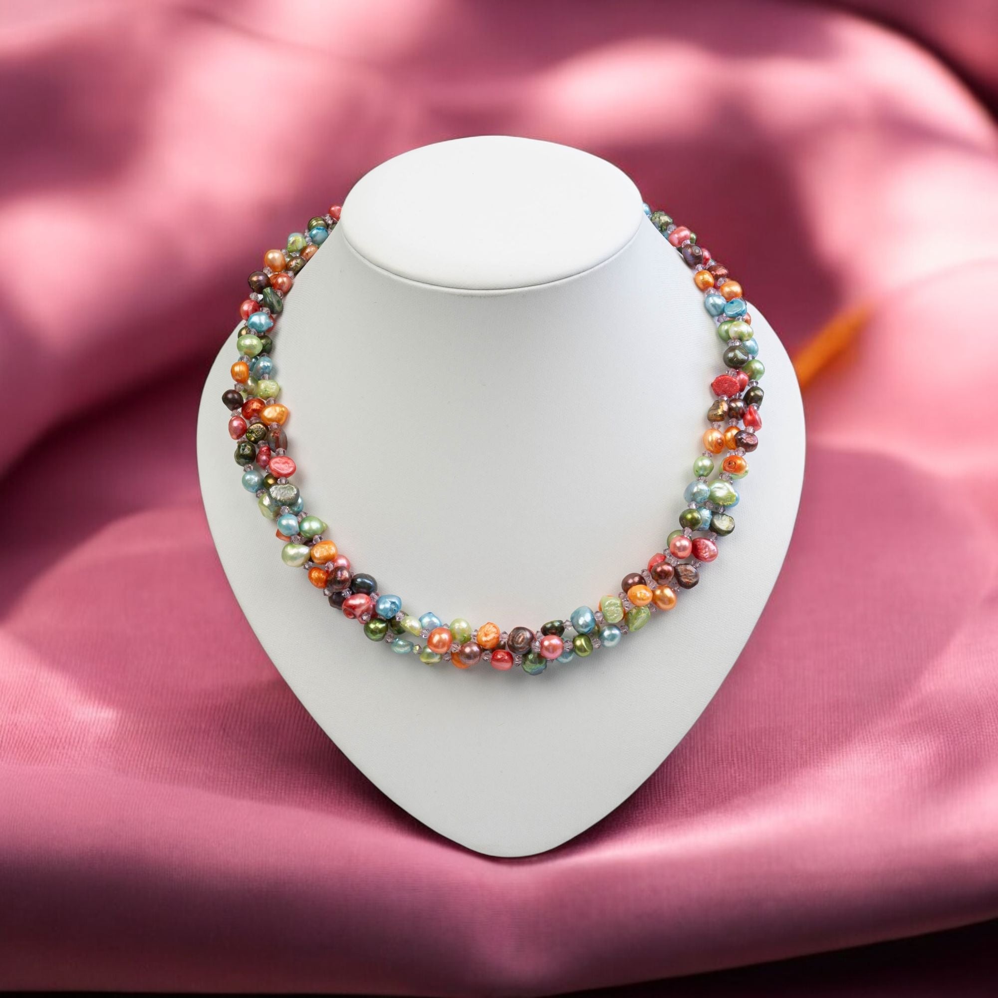 Bunte Perlenkette Damen Halskette Perlenmieze 