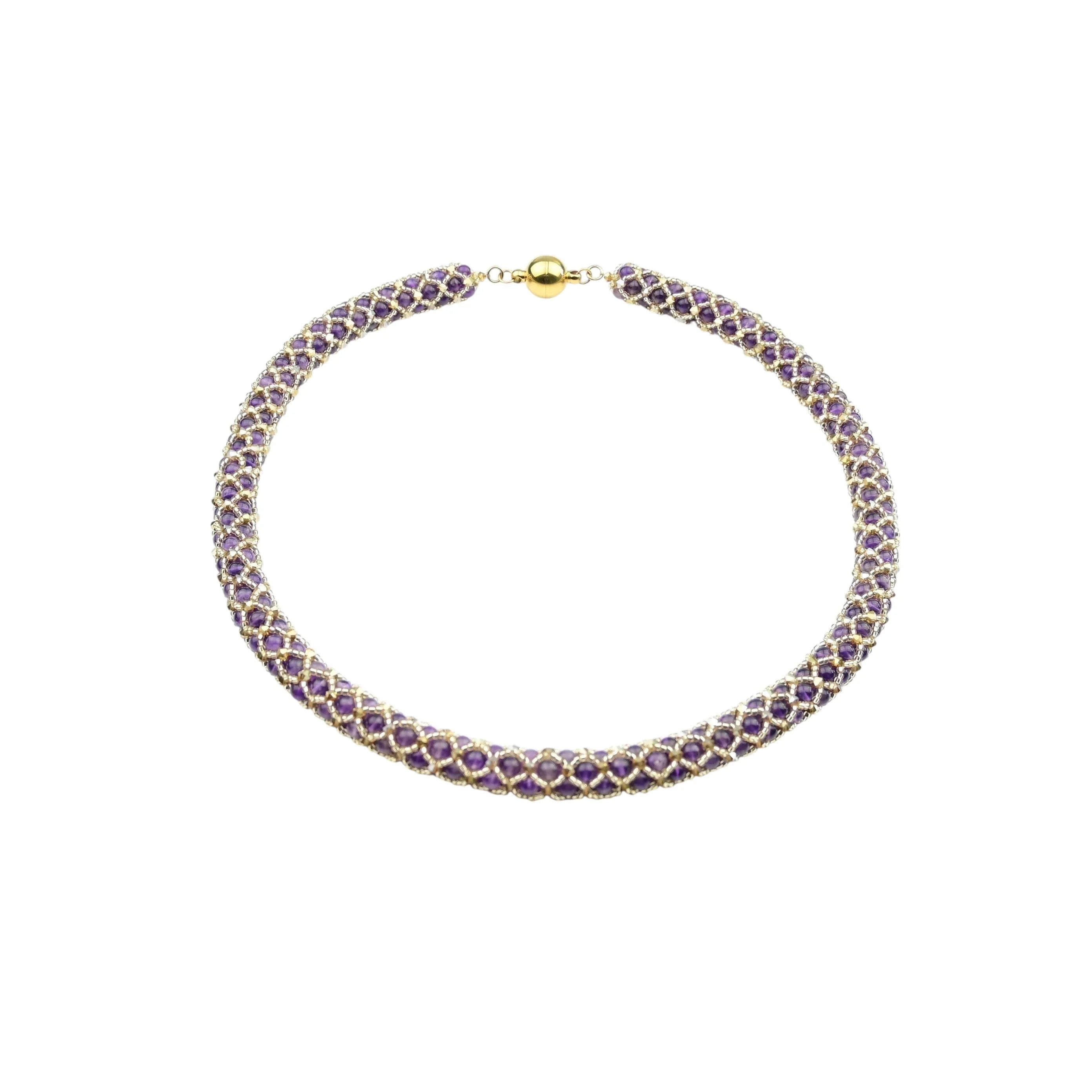 Damen Amethyst Kette Halskette Perlenmieze