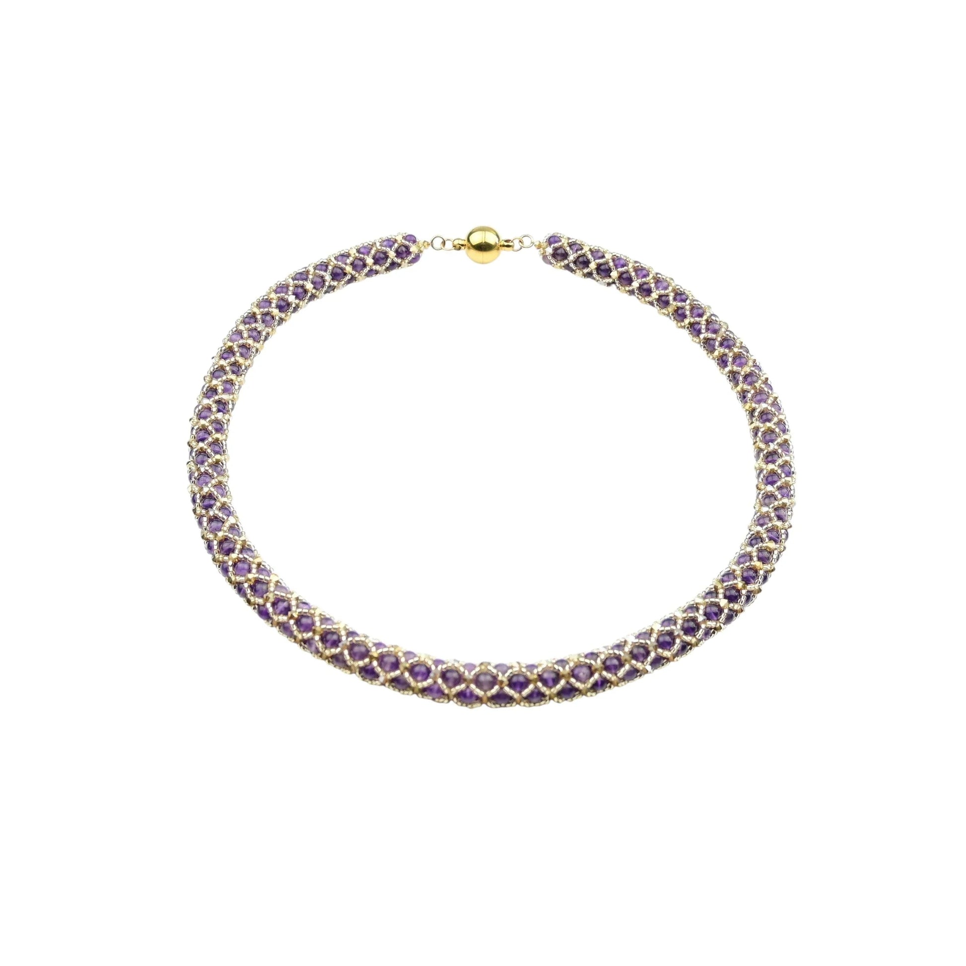Damen Amethyst Kette Halskette Perlenmieze