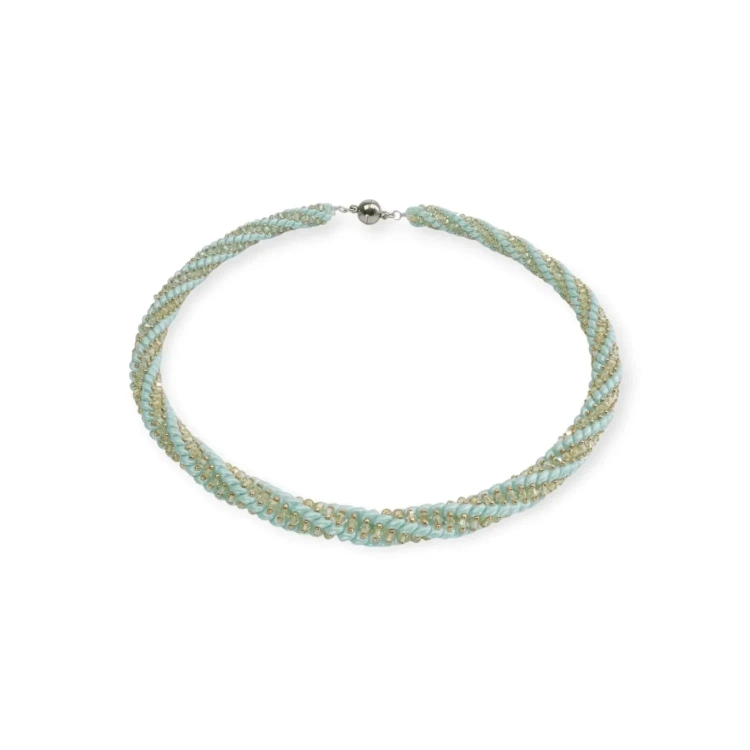 Elegante Spirale Halskette Mit Twin Beads & Kristallperlen In Hellblau – Perlenmieze Halskette Perlenmieze