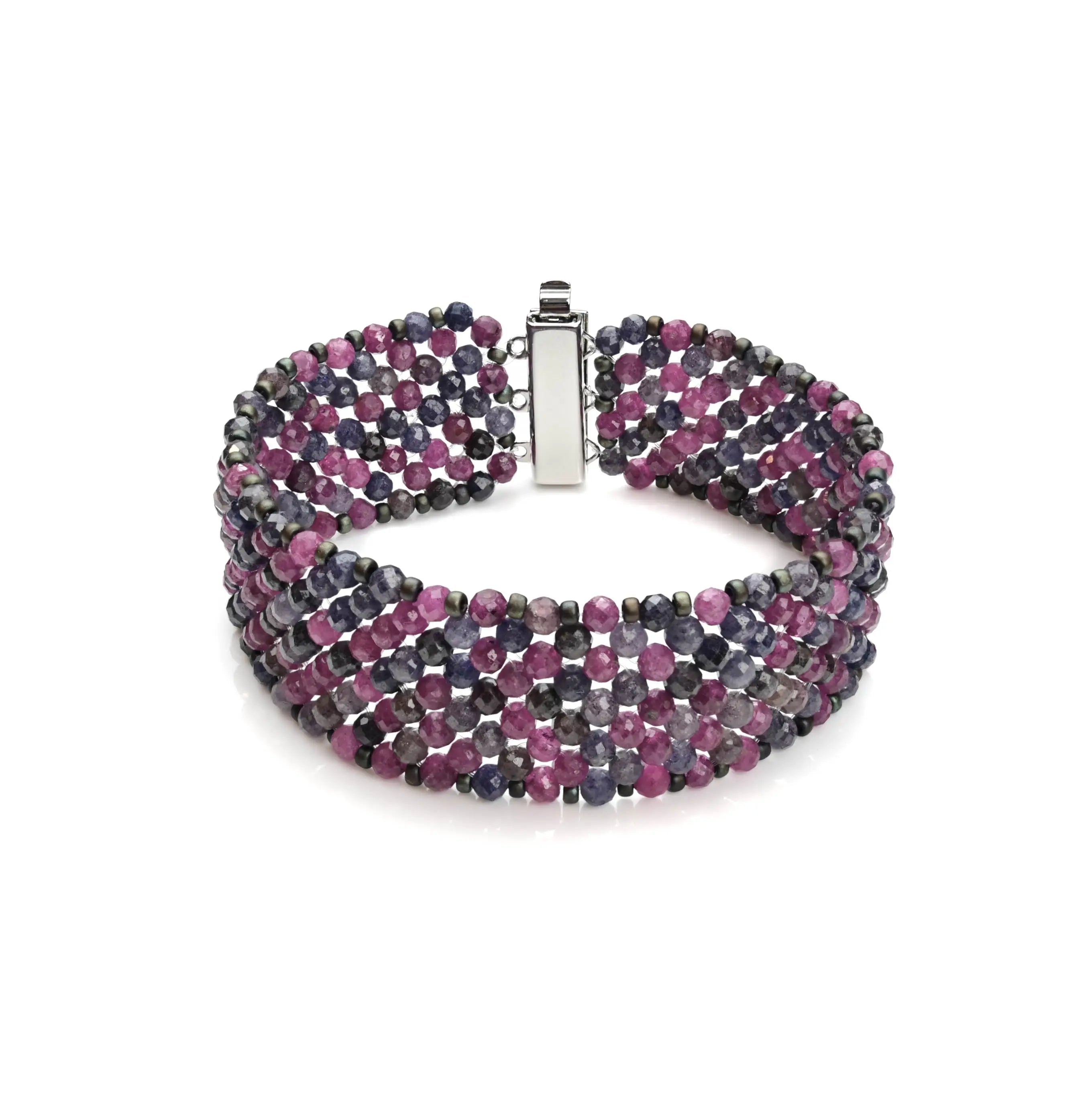 Gewebtes Armband Saphire Rubin - Perlenmieze