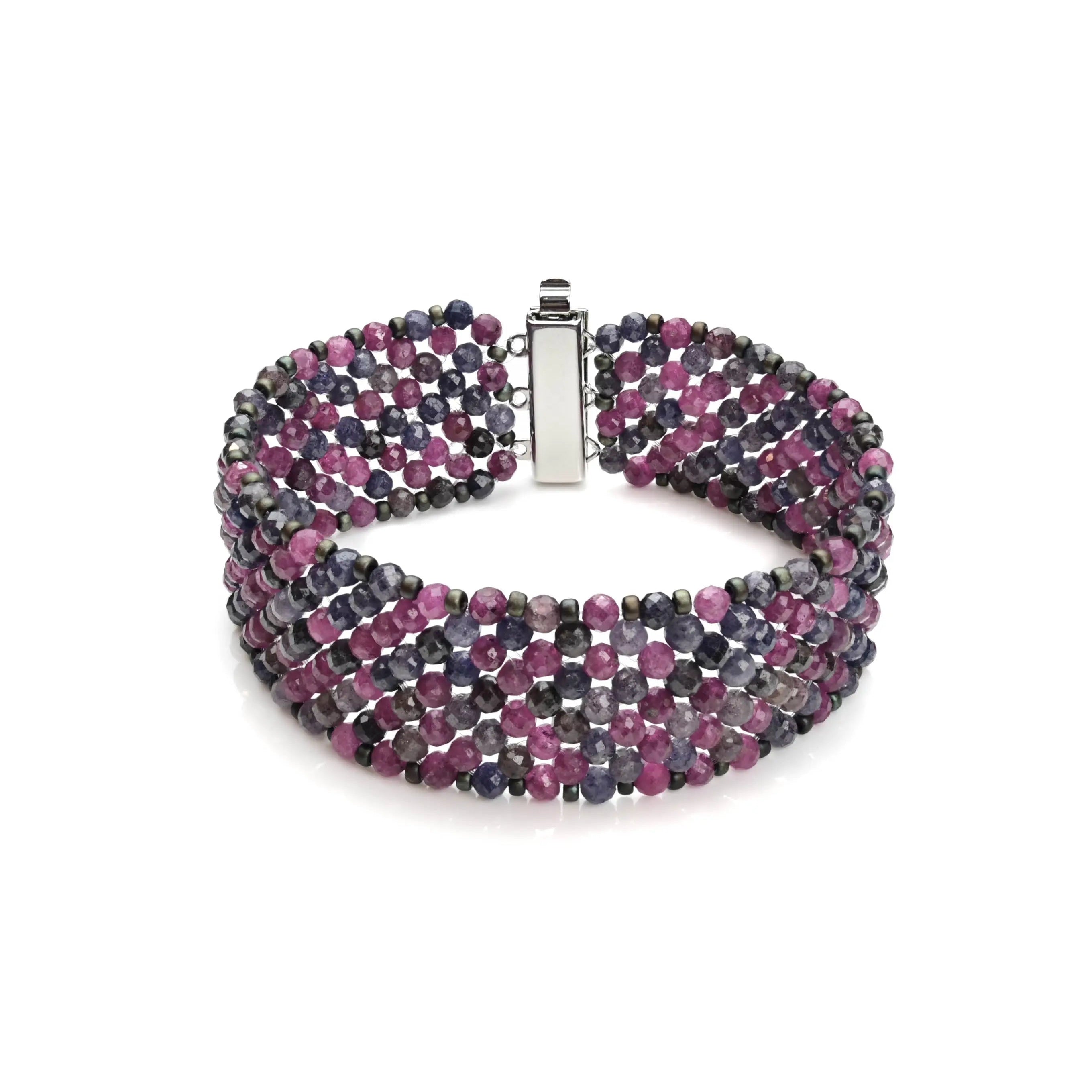 Gewebtes Armband Saphire Rubin - Perlenmieze