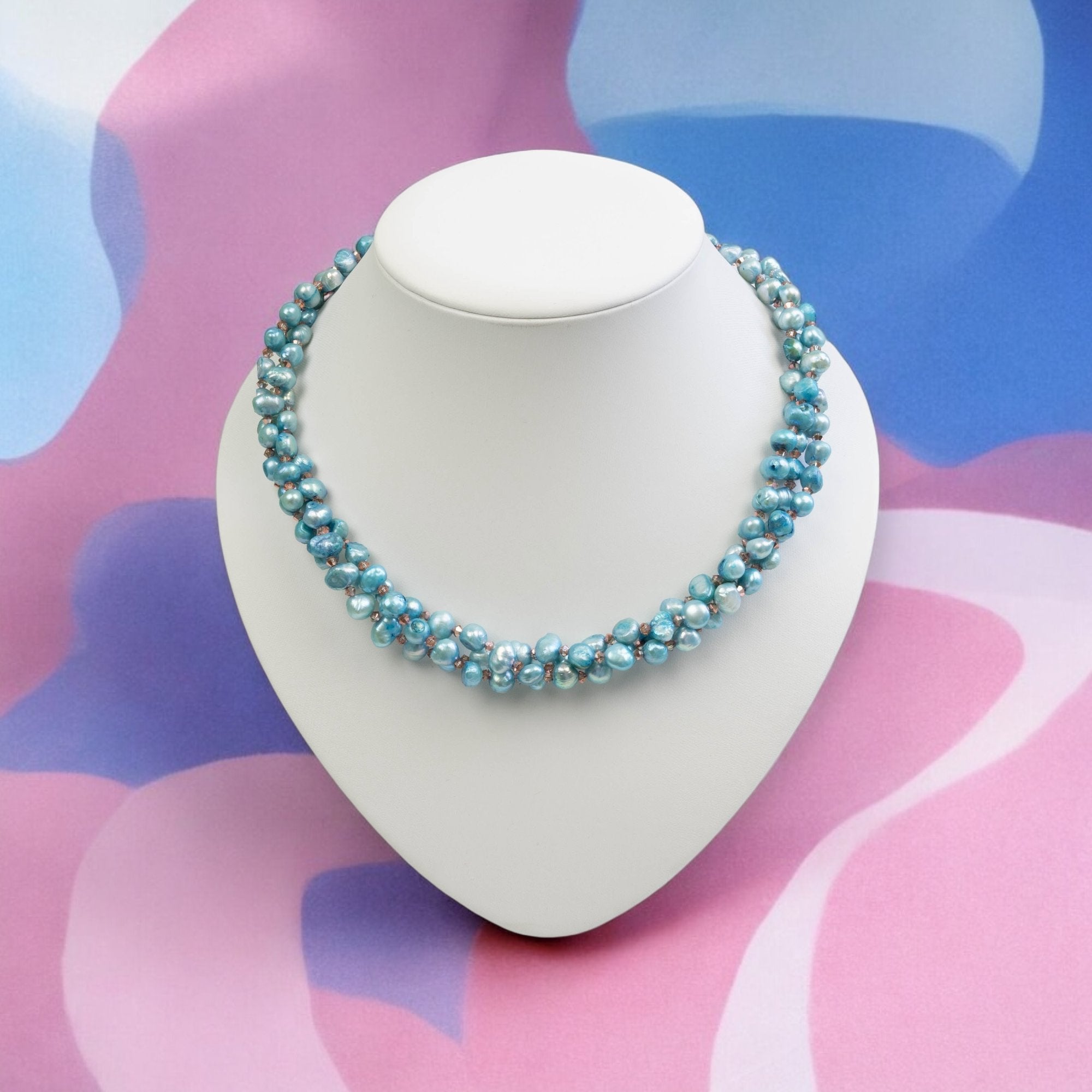 Hellblaue Kette aus Süßwasserperlen Halskette Perlenmieze