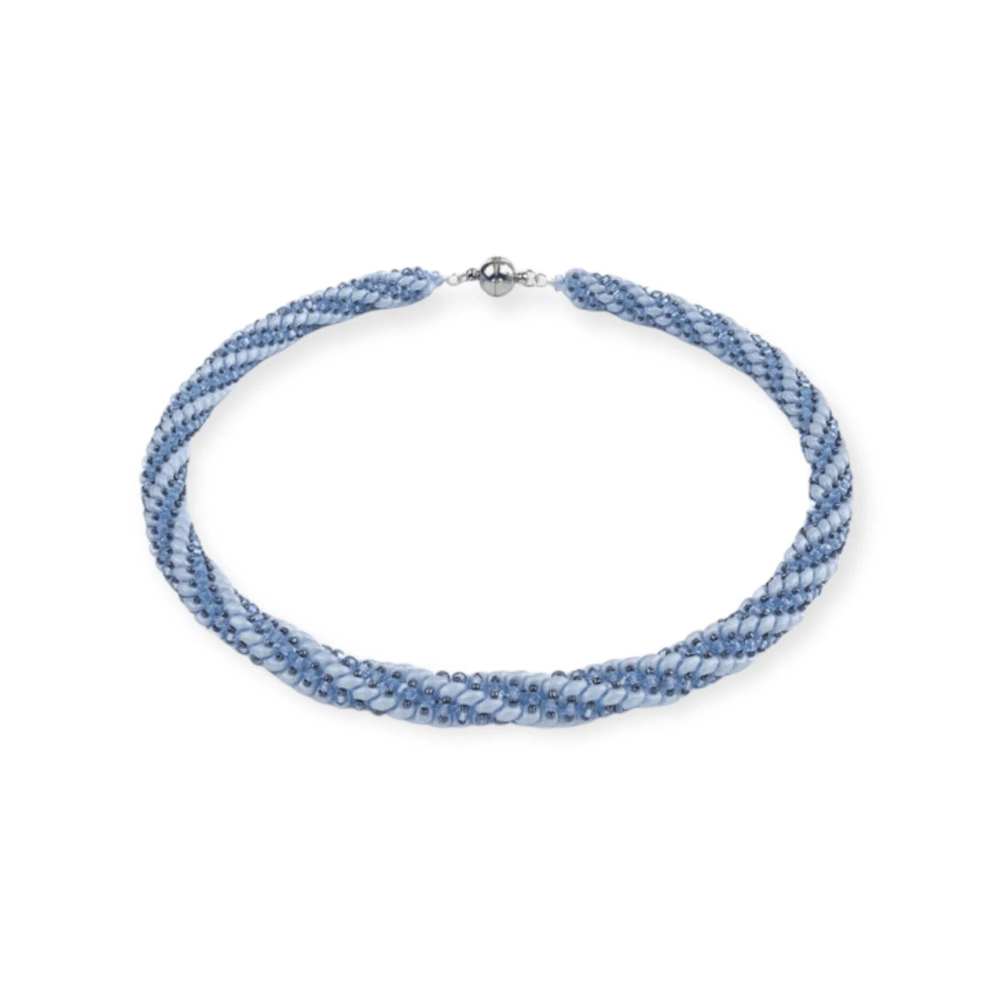 Hellblaue Kette Spirale mit Kristallen Halskette Perlenmieze