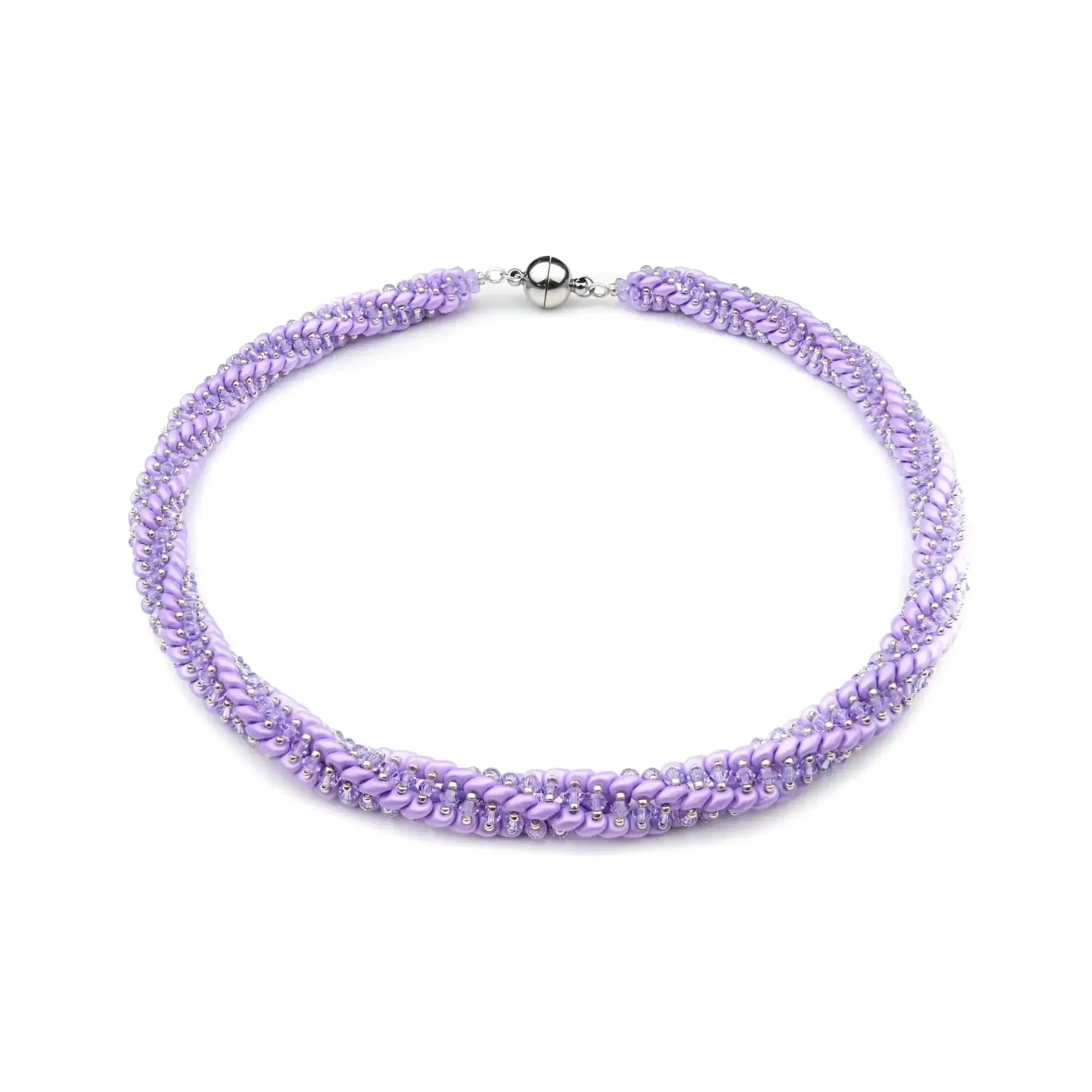 Kette lila mit kristallen und twin beads - perlenmieze