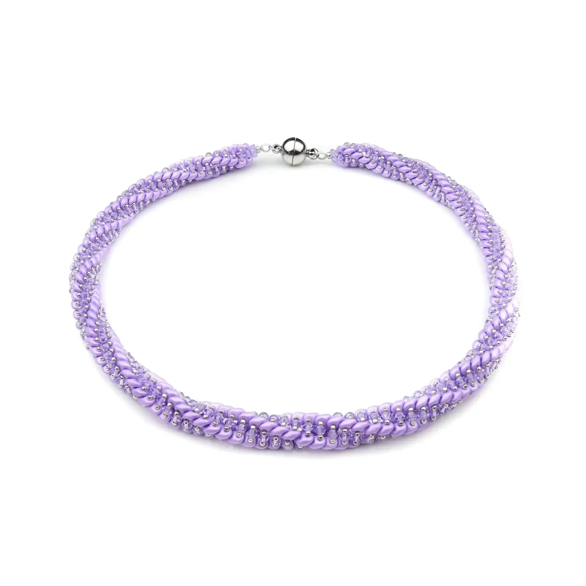 Kette lila mit kristallen und twin beads - perlenmieze