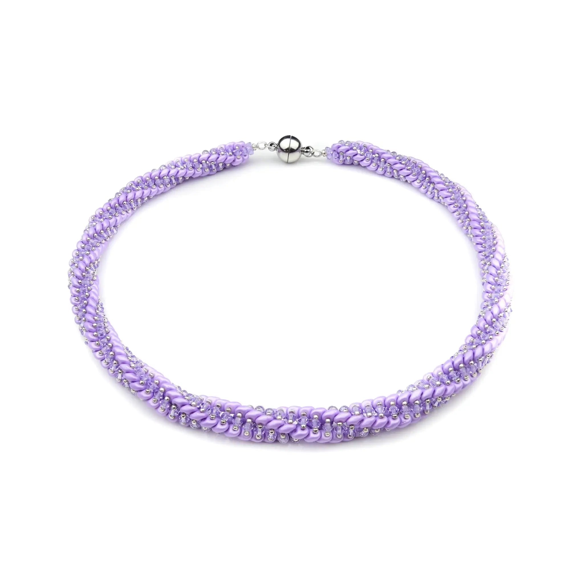 Kette Lila mit Kristallen und Twin Beads - Perlenmieze
