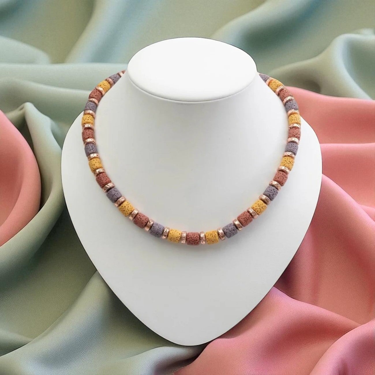 Kette mit Lavasteinen bunt Halskette Perlenmieze 