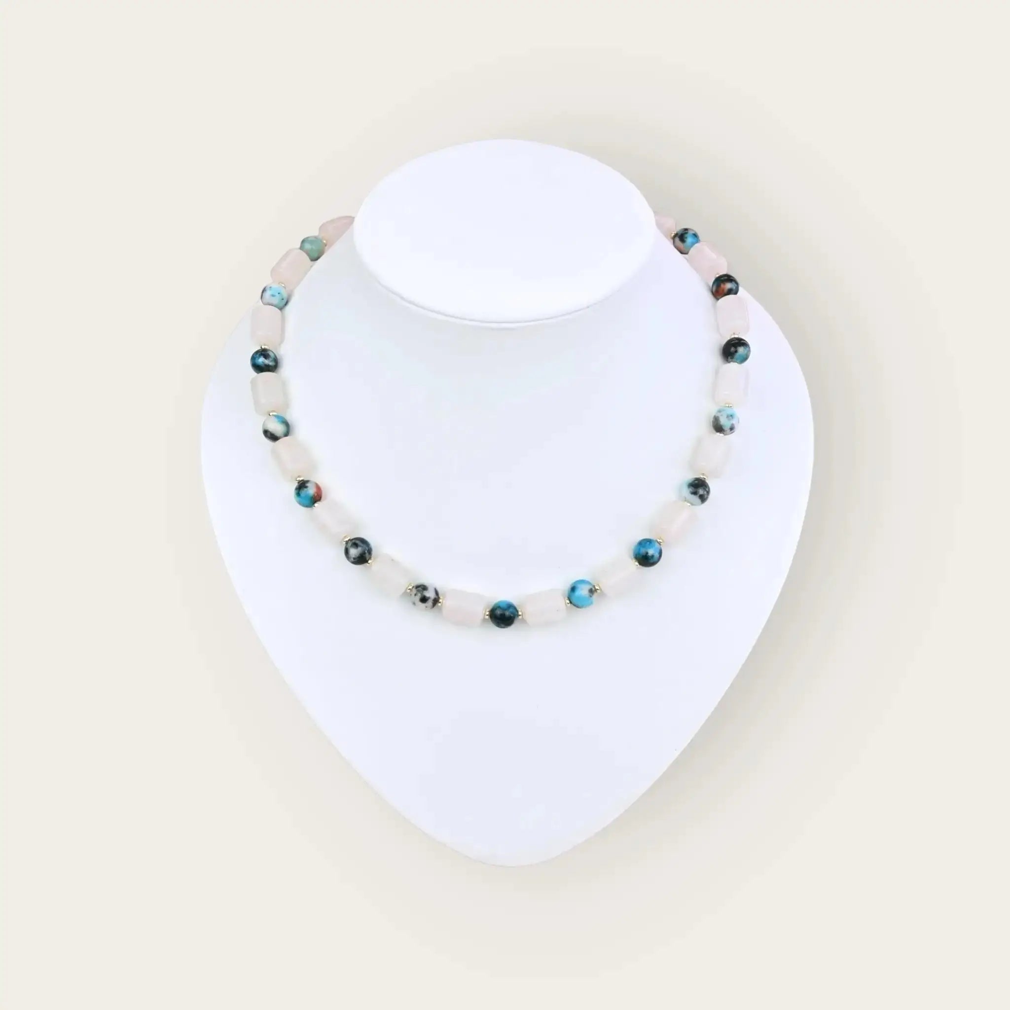 Kette und armband rosenquarz mit jade - perlenmieze