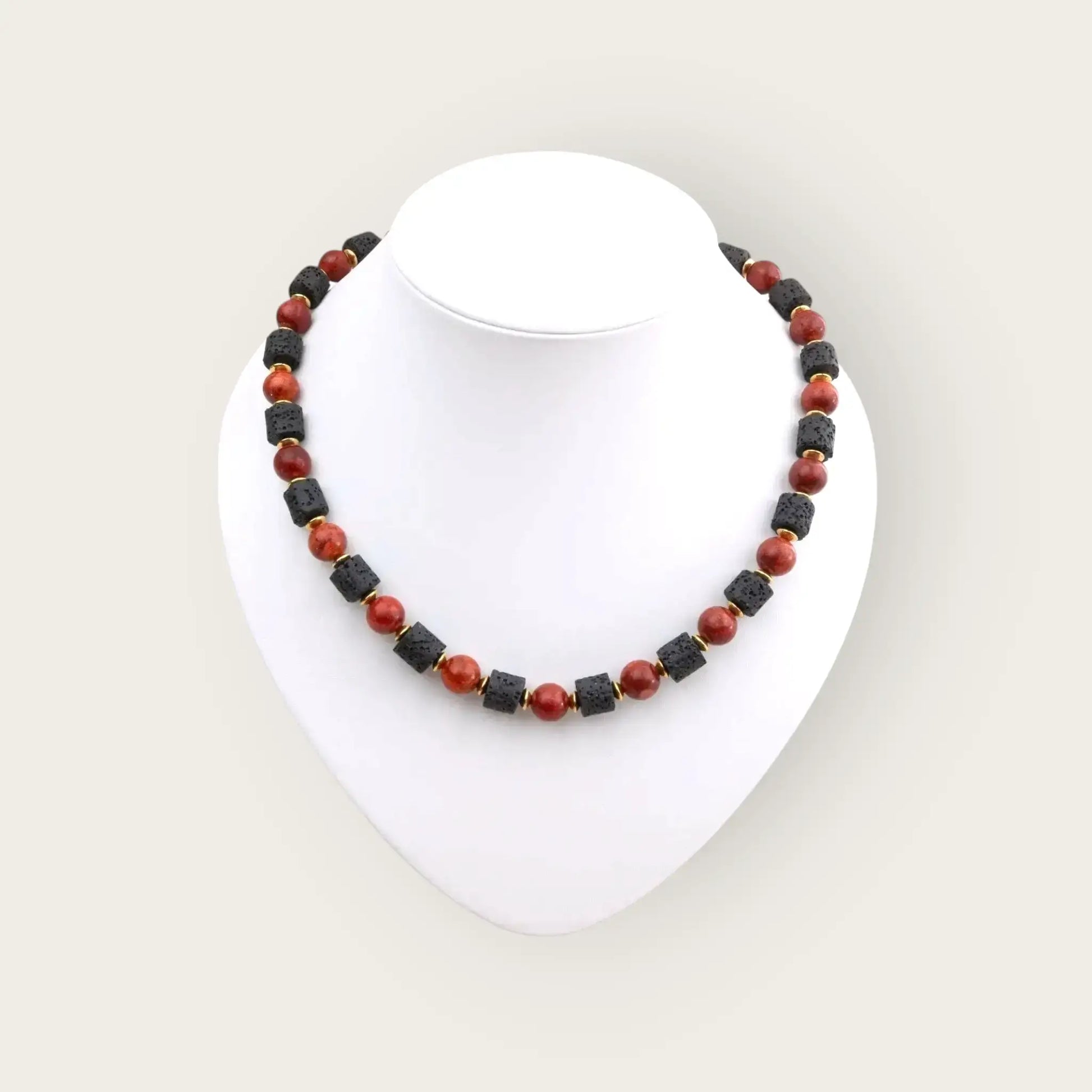 Korallenkette rot mit lavastein - perlenmieze