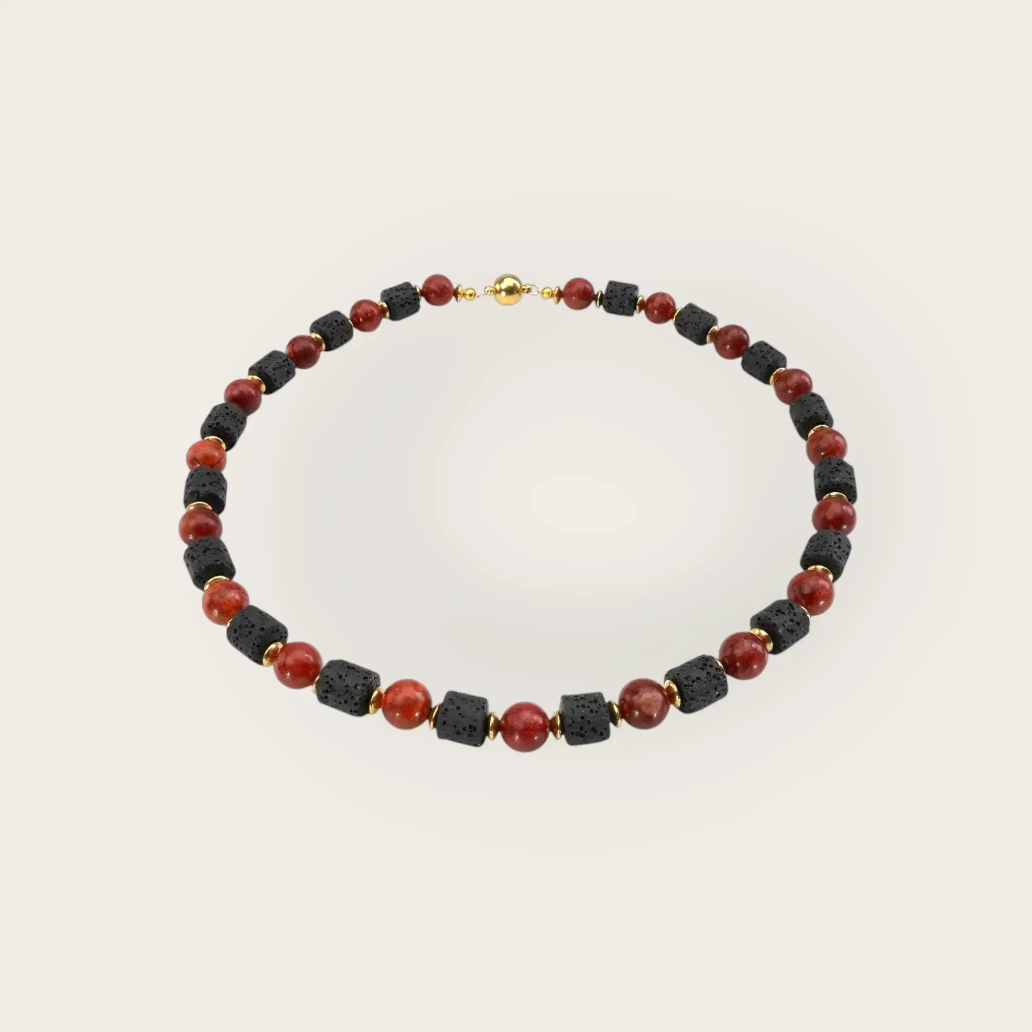 Korallenkette rot mit lavastein - perlenmieze