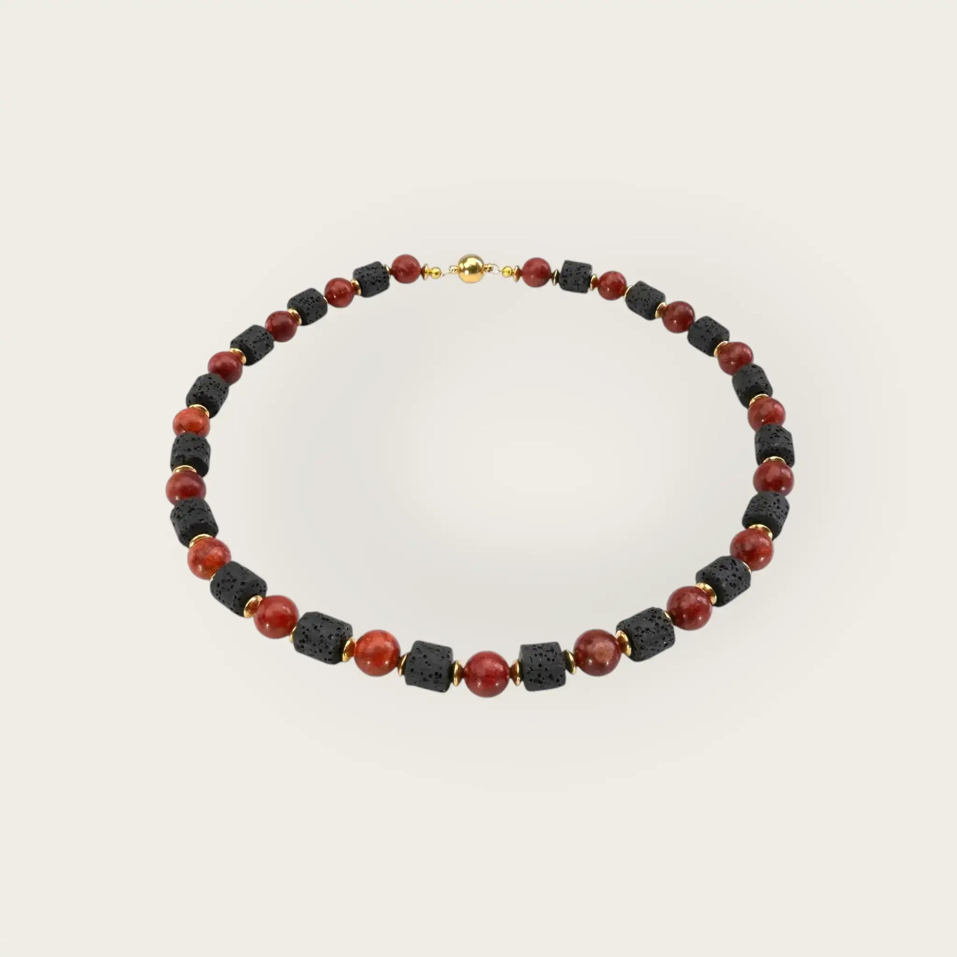 Korallenkette rot mit lavastein - perlenmieze