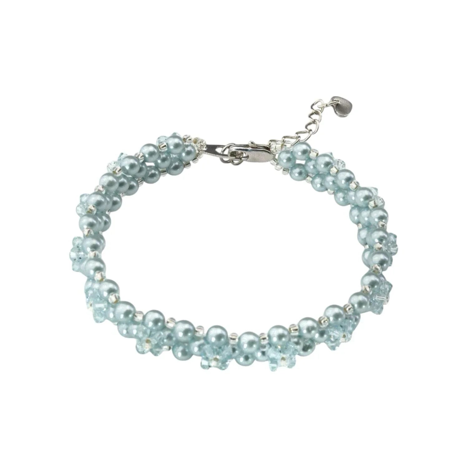 Hellblaues Kristall Perlen Armband mit Perlmuttschimmer, handgefertigtes elegantes Schmuckstück aus der Daisy-Serie