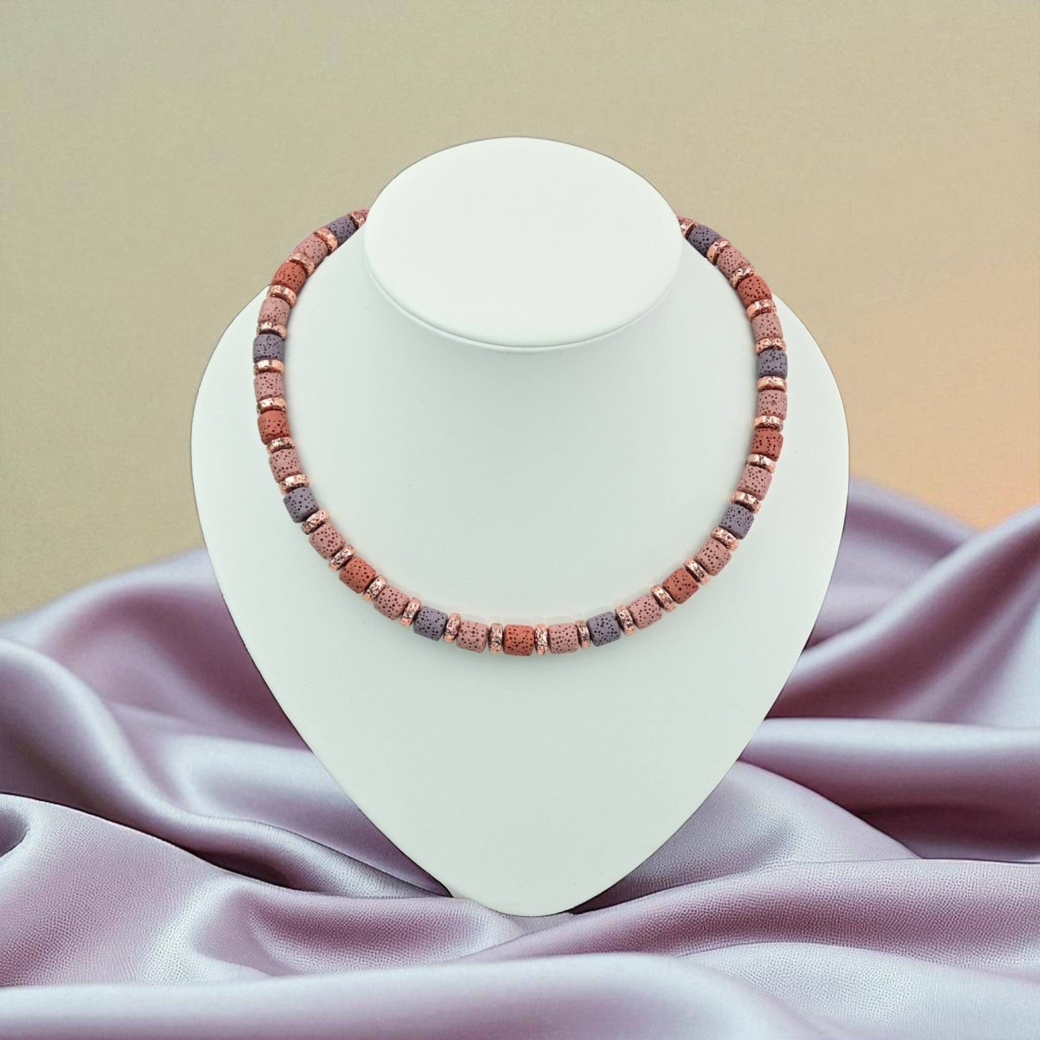Lava Kette in Rosé & Violett Perlenmieze 