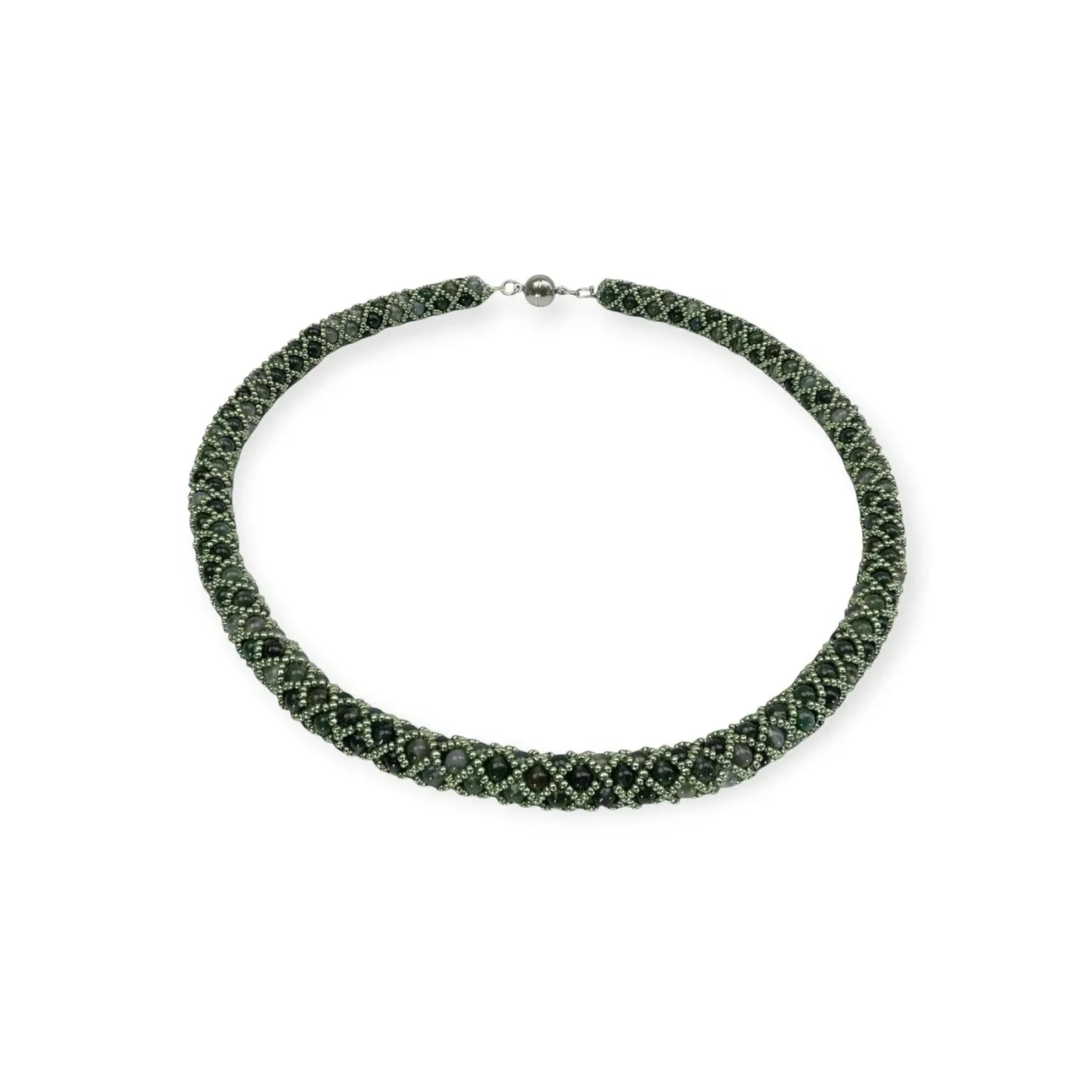 Moosachat Kette in Mesh Optik mit Rocailles und Magnetverschluss