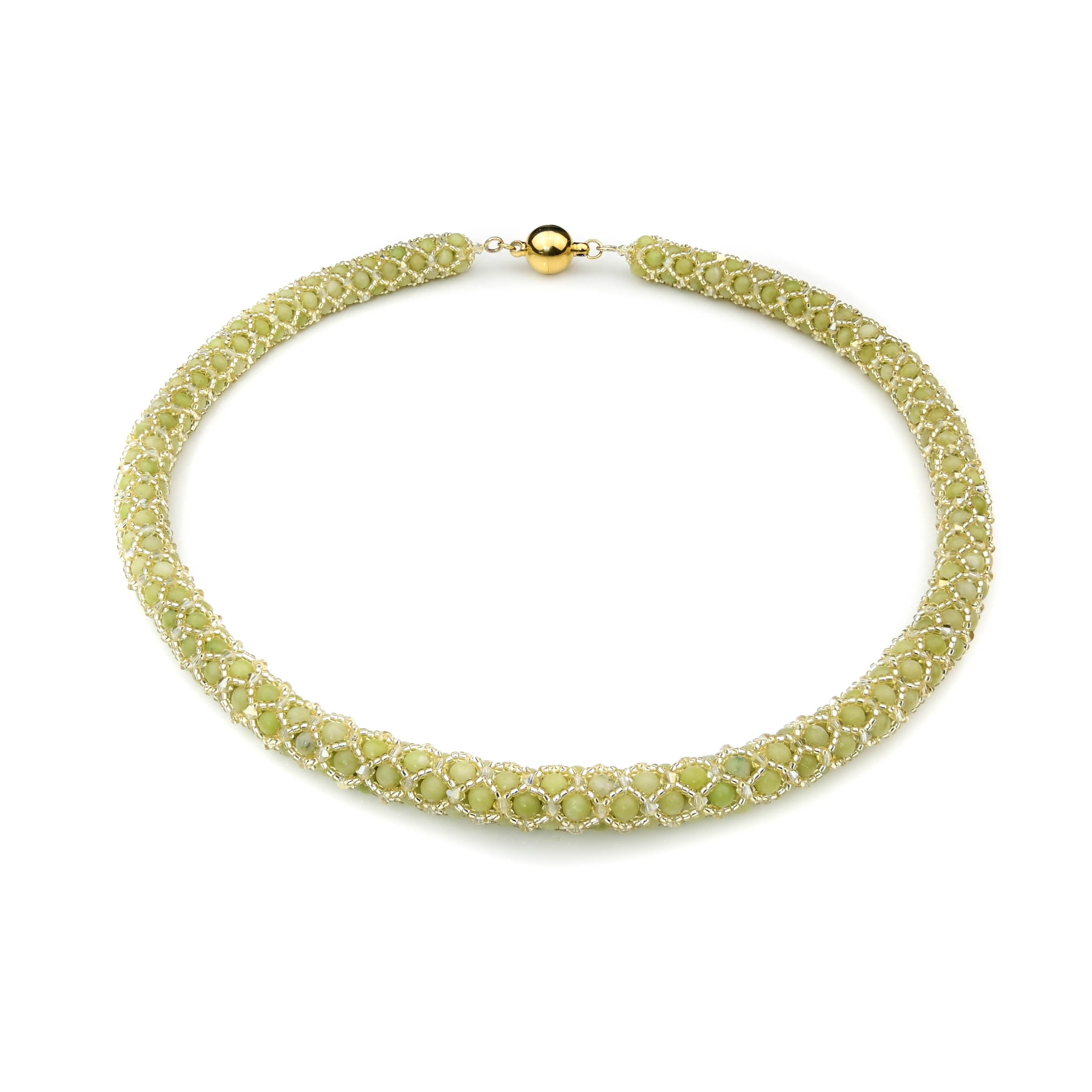 Peridot Kette in Netzoptik Perlenmieze
