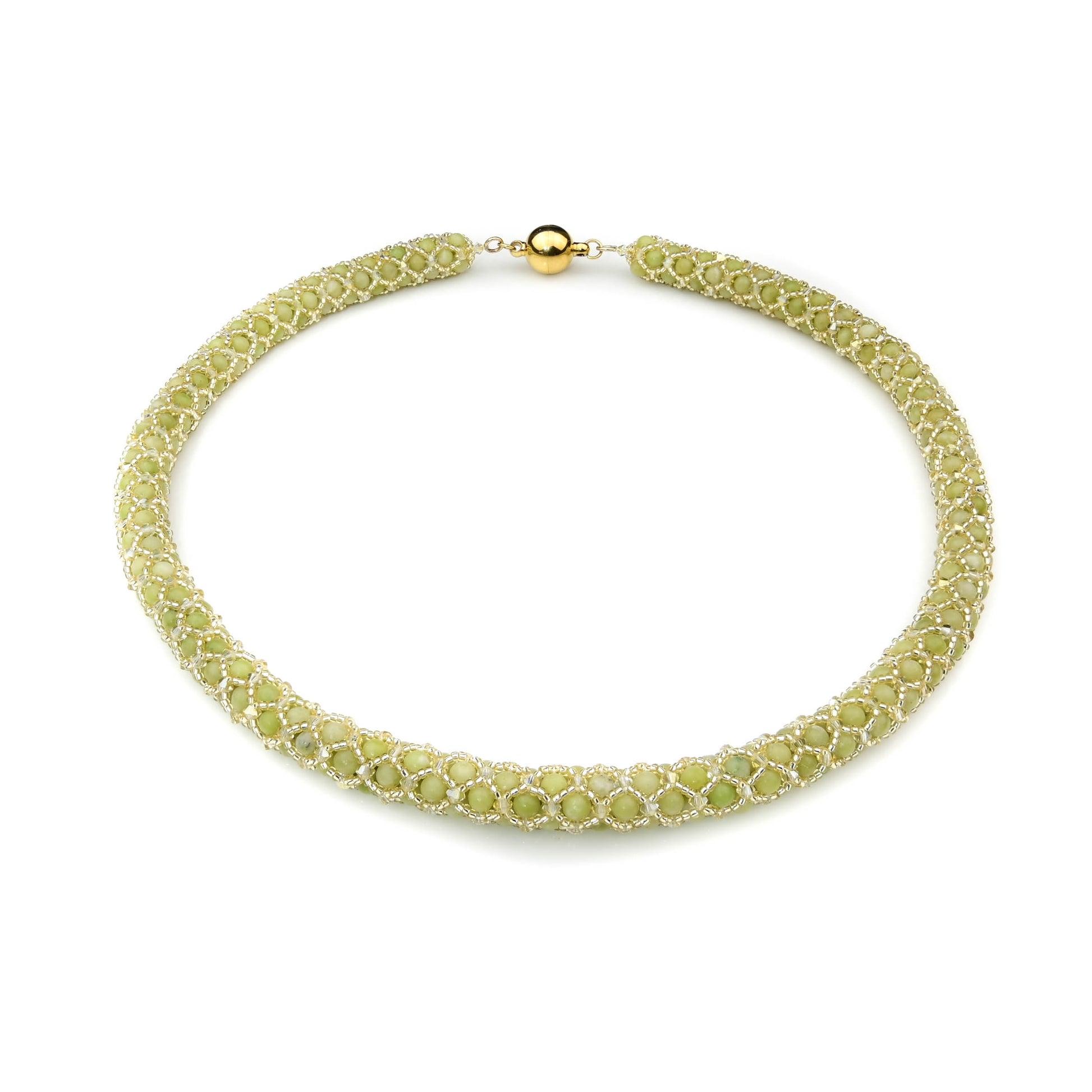 Peridot Kette in Netzoptik Perlenmieze