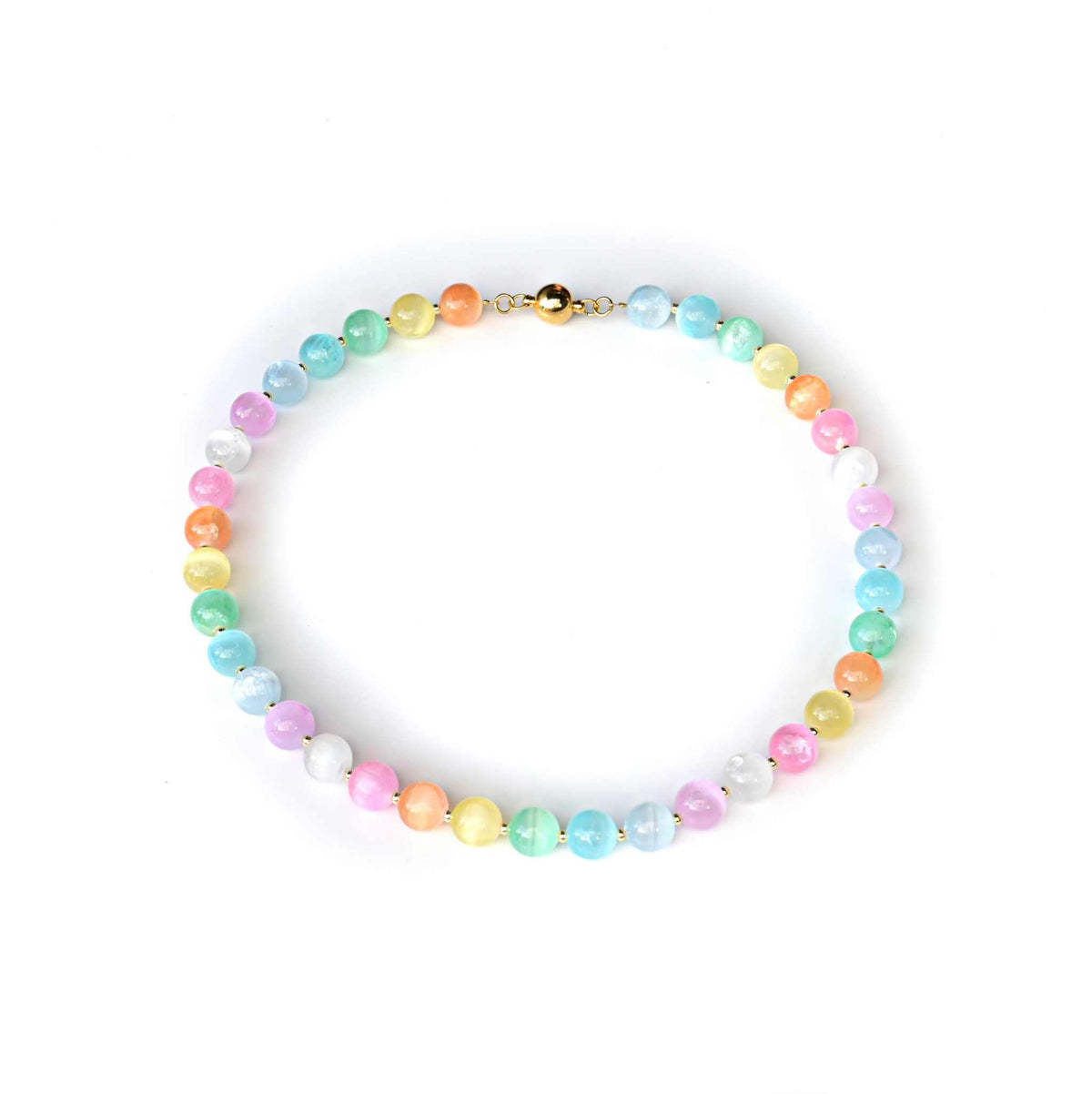Selenit Kette mit farbigen Perlen und Magnetverschluss als sommerliches Accessoire