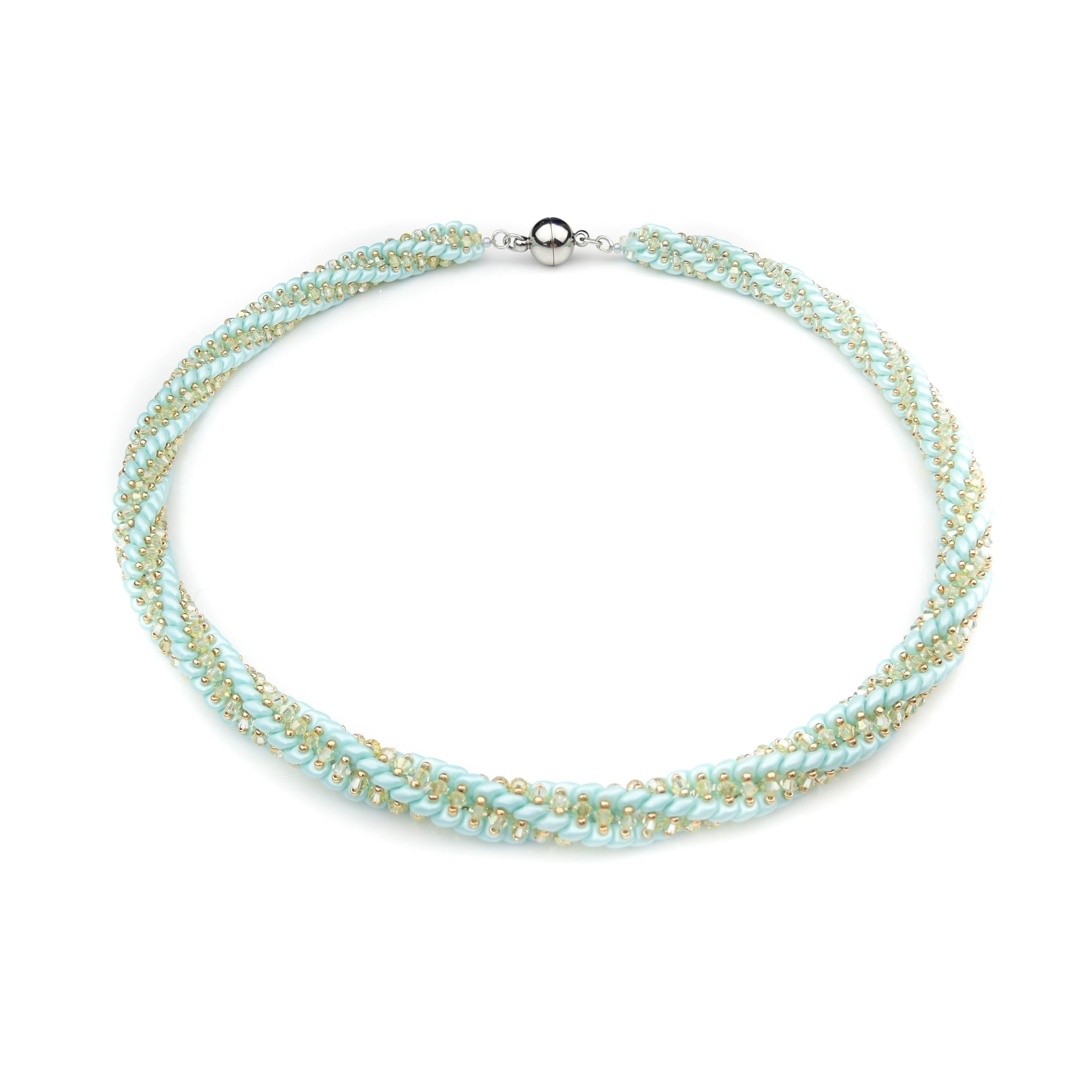 Spirale Halskette Hellblau mit Kristallperlen Perlenmieze