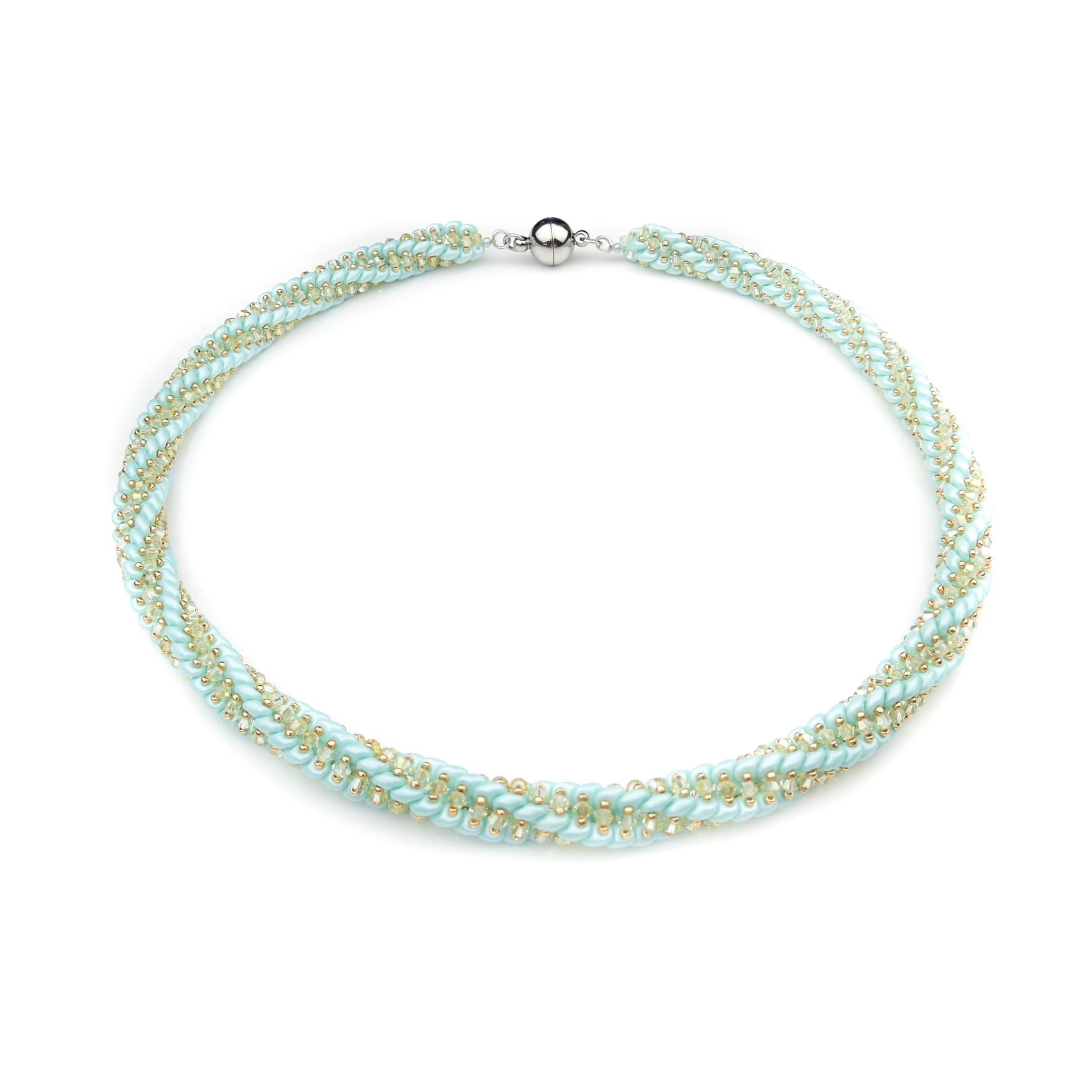 Spirale Halskette Hellblau mit Kristallperlen Perlenmieze