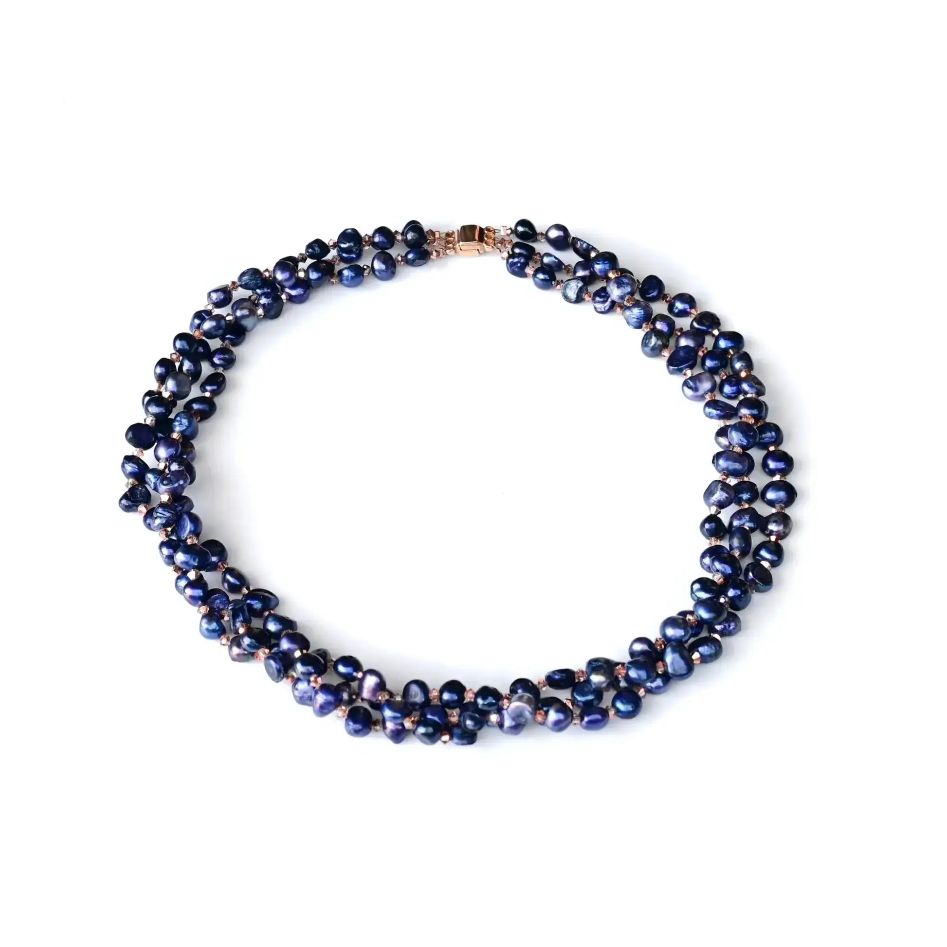 Süßwasserperlen kette blau mehrreihig 50 cm - perlenmieze